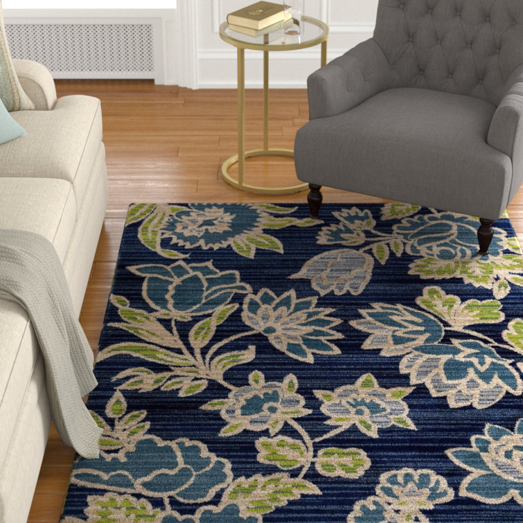 Charlton Home® Hudson Floral Navy Blue Area Rug & Reviews Wayfair